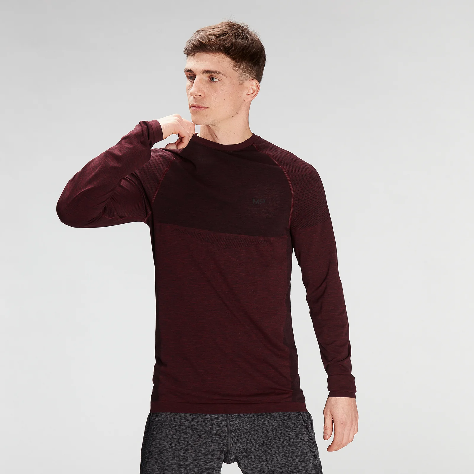 MP Men's Essential Seamless Long Sleeve Top- Washed Oxblood Marl - XXS Fotografija 1