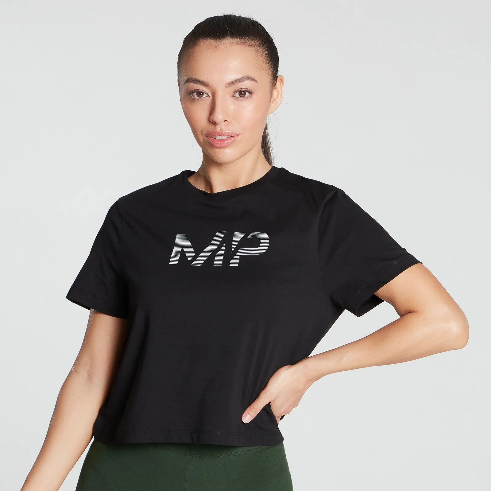 MP Women's Gradient Line Graphic Crop T-shirt- Black - XXS Fotografija 1