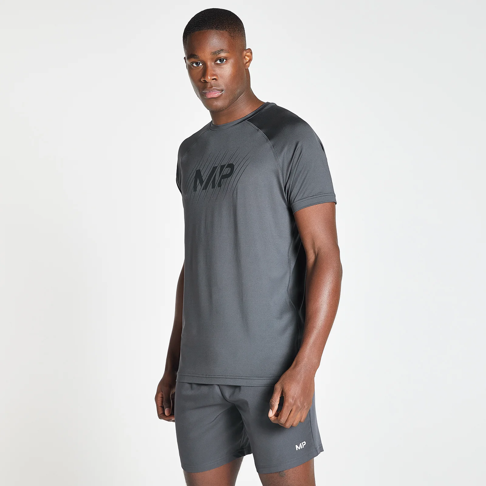 MP Men's Linear Line Graphic Essentials Training Short Sleeve T-Shirt - Gun Metal - XXS Fotografija 1