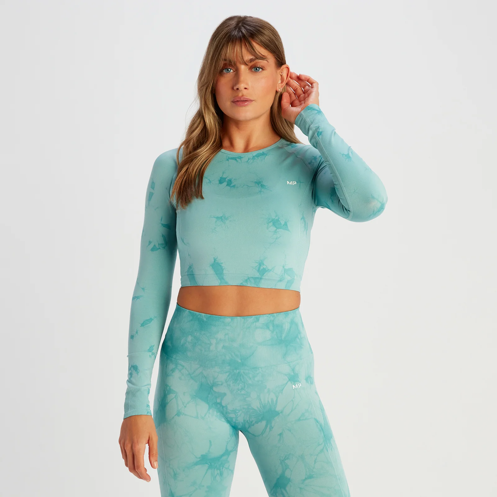 MP ženska skraćena majica bez šavova dugih rukava Shape – Dusk Blue Tie Dye - XS Fotografija 1