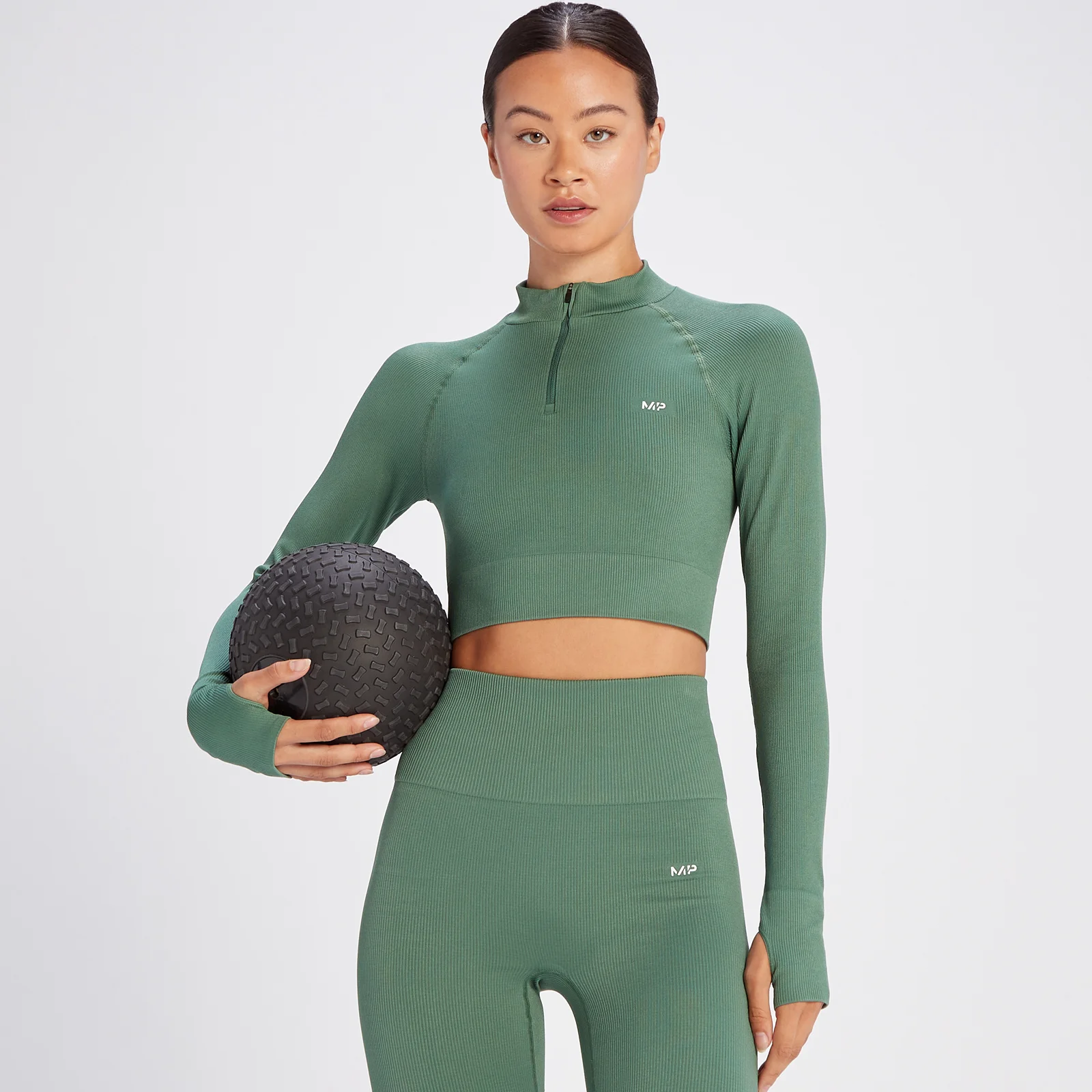 MP Women's Tempo Rib Seamless Crop 1/4 Zip - Soft Pine - XS Fotografija 1
