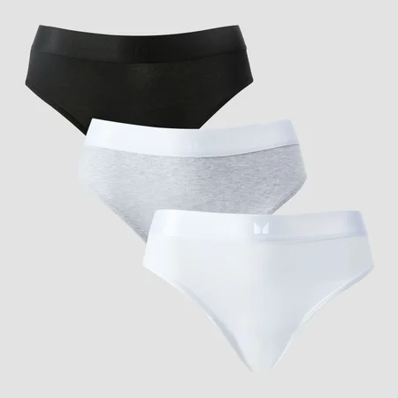 MP ženske bikini gaćice srednje visine (paket od 5 komada) – bijela/crna/sivi mramor