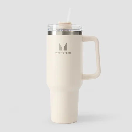 Myprotein metalna boca sa bočnom ručkom i slamkom 1200ml - kremasta