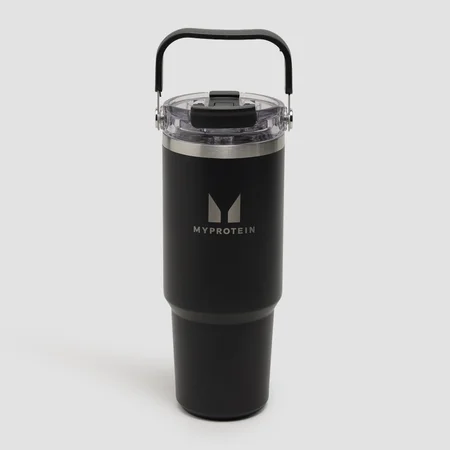Myprotein reciklirana metalna boca sa slamkom i gornjom ručkom 900ml - crna