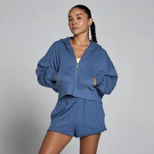 MP ženska lagana loopback majica s kapuljačom i patentom - kamenasto plava - Size XS