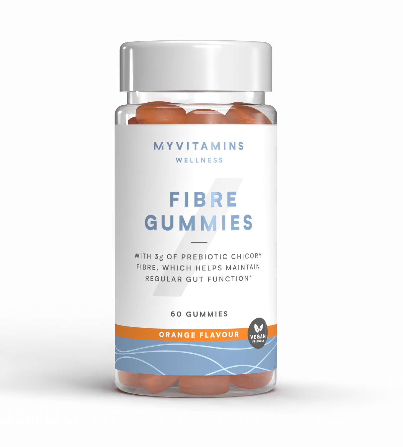Gumeni bomboni s visokim udjelom vlakana - 60 gummies, 30servings - Naranča Fotografija 1
