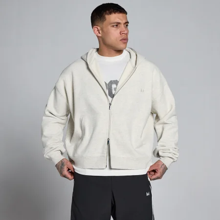 MP muška Lift majica s kapuljačom oversized loopback s dvosmjernim patentom - Creamy Grey Marl