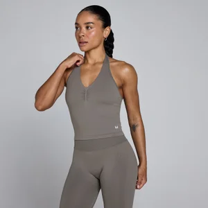 Ženska bešavna majica bez rukava s vezanjem oko vrata MP Tempo - tamno smeđa - Size XS