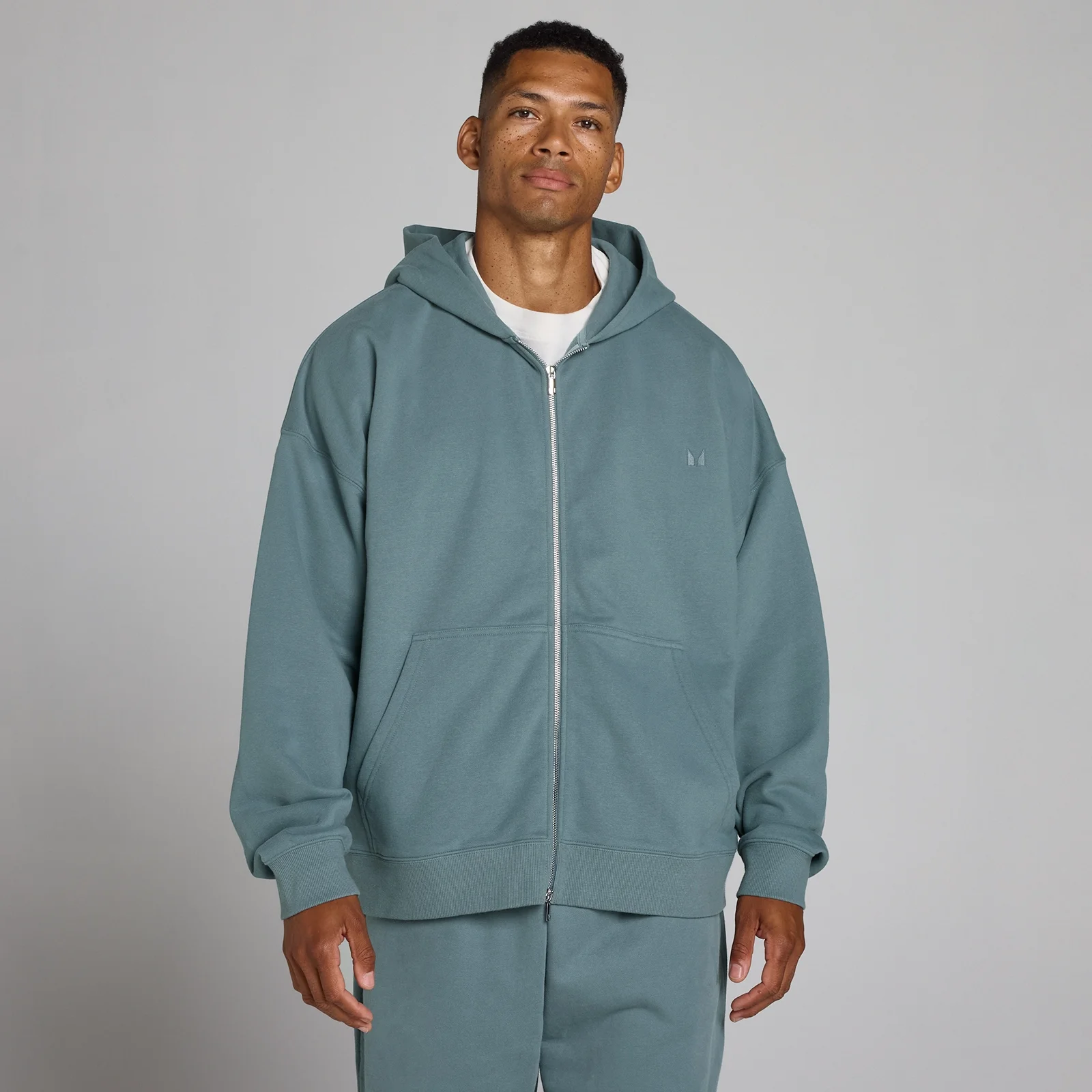 Oversized majica s kapuljačom i dvosmjernim patentom - Future Blue - L Fotografija 1