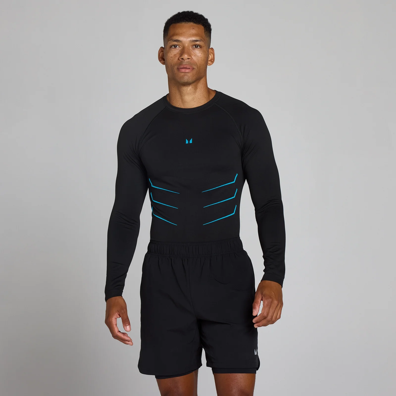Lift majica s dugim rukavima bez šavova muscle fit - Washed Black/Power Blue - M Fotografija 1