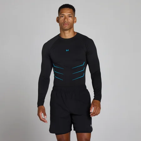 Lift majica s dugim rukavima bez šavova muscle fit - Washed Black/Power Blue