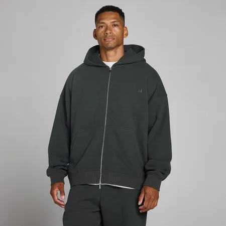 MP muška oversized loopback majica s kapuljačom i dvosmjernim patentom - Washed Black