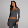 MP ženska rebrasta majica dugih rukava s V izrezom - Robust Grey